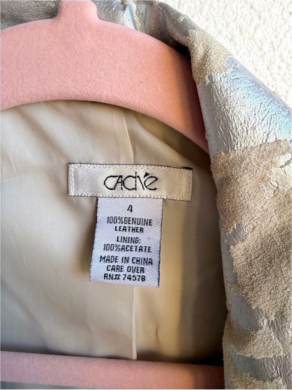 Y2K Cream Leather Blazer with Silver Foil size 4 - Picture 4 of 4